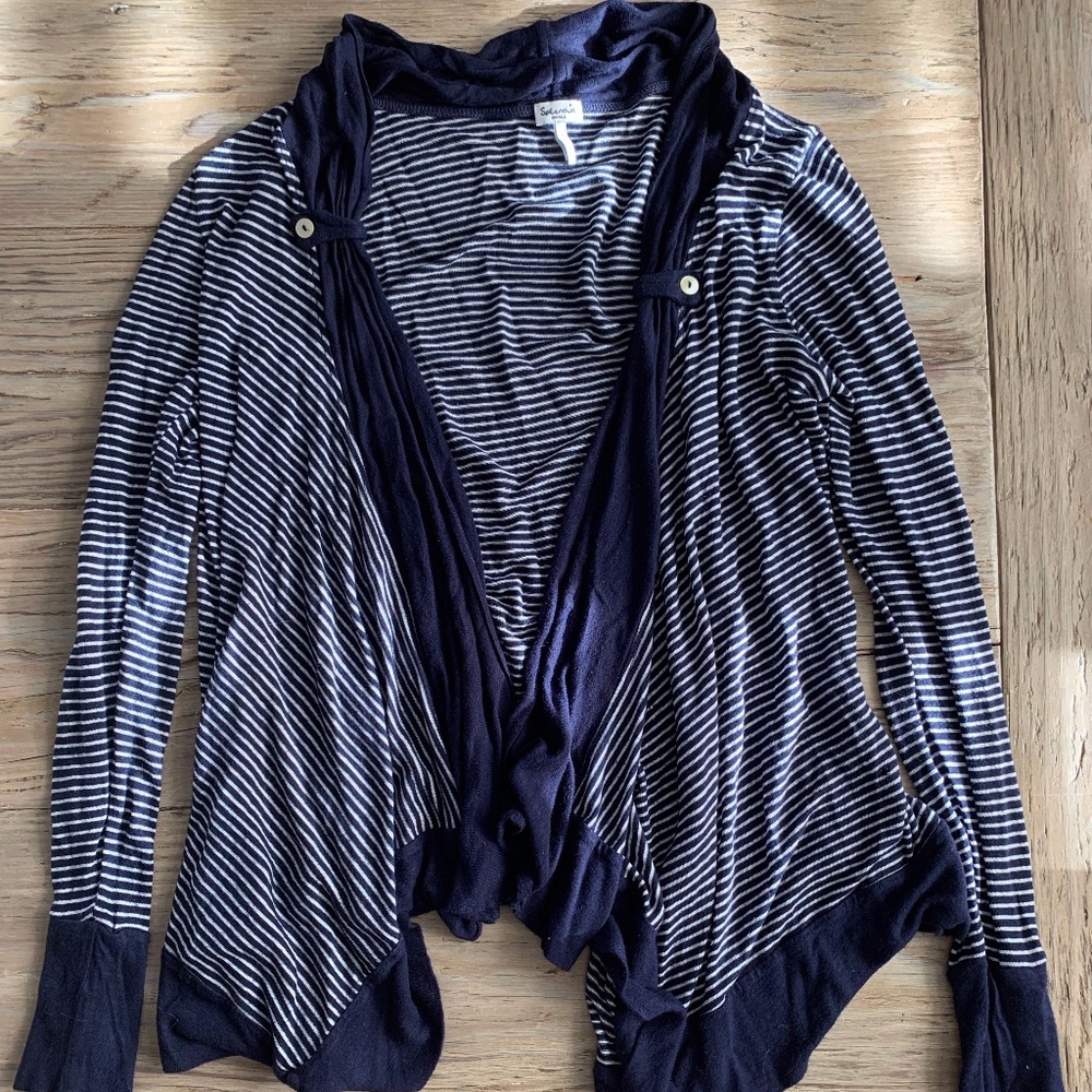 Splendid Long Sleeve Navy Striped Draped Cardigan